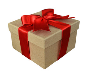 Gift box with red ribbon isolated on white background