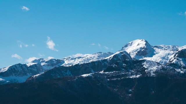 Time lapse of mountains in early spring in Pokljuka