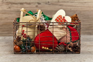 Holiday Decorations. Christmas background. Photo in retro style.