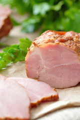 Sliced smoked meat and vegetables