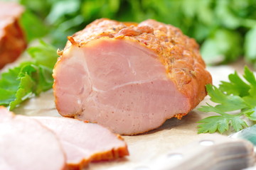 Sliced smoked meat and vegetables