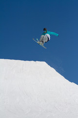 skier jumps in Snow Park,  ski resort