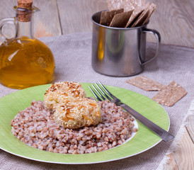 cabbage cutlets with buckwheat garnish