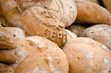 Bread stand at farmer market at Main Square