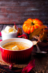 Pumpkin porridge, slices orange pumpkin,