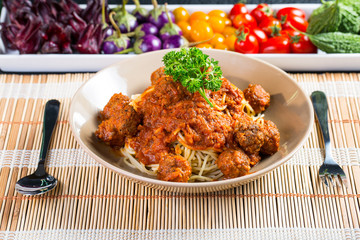 Spaghetti Meatball in restaurant