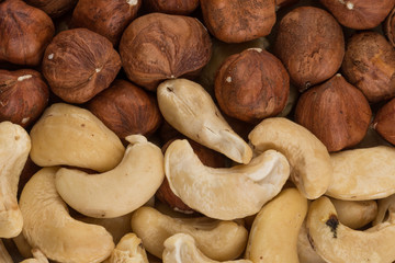 mixed nuts background above closeup