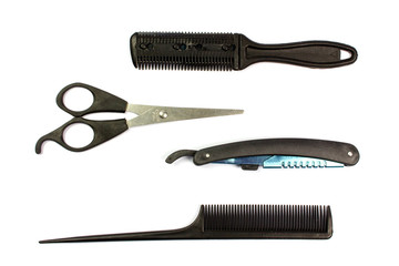 hair cut tools set on white background, isolated