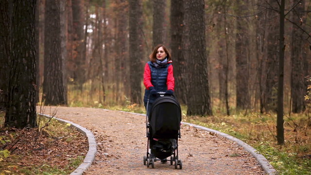 Walk with the child in autumn forest