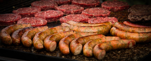 bbq sausage on the grill. street food. fast food
