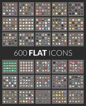 Large icons set, 600 vector pictogram of flat colored
