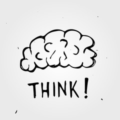 Hand drawn Brain. Think