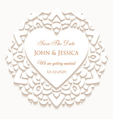 Paper lace ornament in heart shape, round ornamental geometric d