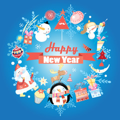 New year greeting card with snowman