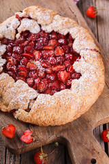 Homemade strawberry galette. selective focus