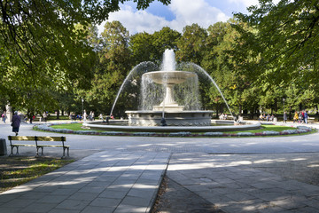 Historic fountain in Saski park, Warsaw, Poland