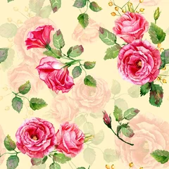 Meubelstickers Seamless pattern of vector watercolor red roses. © inna72
