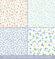 Fototapeta na wymiar Set of seamless patterns. Patterns with watercolor flowers. Little flowers. Nice subtle colors Paint drawing. Can be used for pattern fills, wallpapers, texture of fabric, surface textures. 