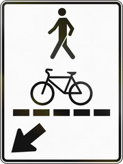 Regulatory road sign in Quebec, Canada - Pedestrian walkway and bicycle path