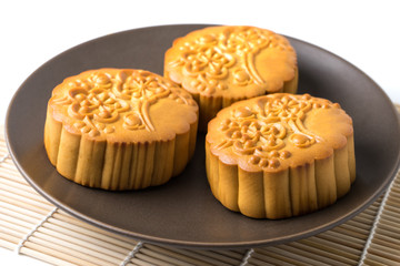 Chinese traditional mooncake , on plate