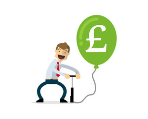 Vector of businessman pumping money balloon, pound