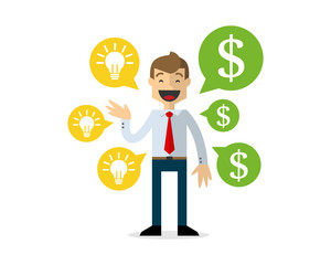 Vector of businessman talking about money and ideas, dollar