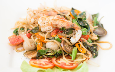 Spaghetti with spicy prawn