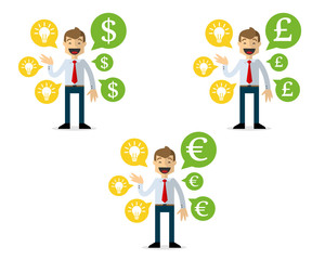 Vector pack of businessman talking about money and ideas