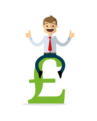 Vector of businessman sit on money sign, pound
