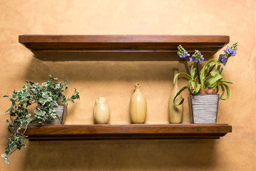 wooden shelf on wall , Empty,vase