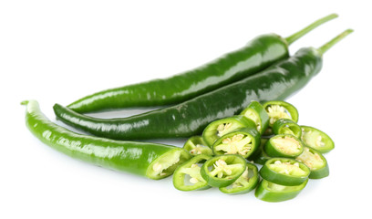 Green hot peppers isolated on white