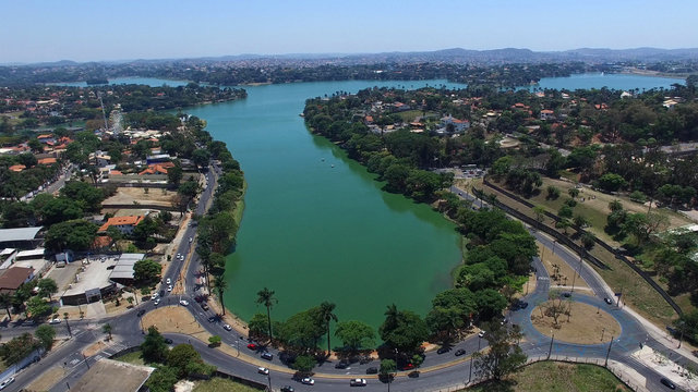 Aerial View of Lagoa da Pampulha, in the city of Belo Horizonte, capital of Minas Gerais, Brazil