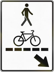 Regulatory road sign in Quebec, Canada - Pedestrian walkway and bicycle path