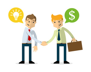 Vector of businessman shake hands, selling idea, dollar