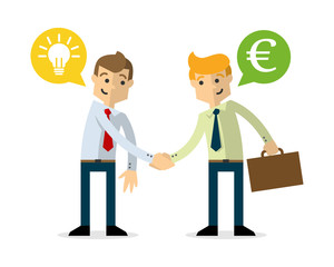 Vector of businessman shake hands, selling idea, euro