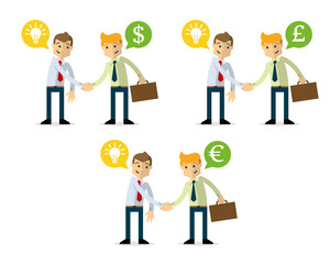 Vector pack of businessman shake hands, selling idea