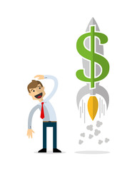 Vector of businessman with dollar currency rocket up