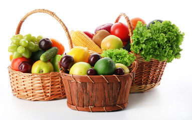 Fresh vegetables and fruits  isolated on white