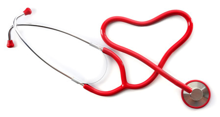 red shape heart stethoscope isolated on white