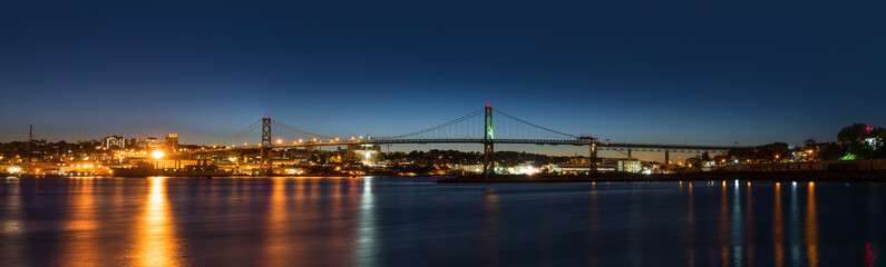 Panorama of Angus L. Macdonald Bridge that connects Halifax to D - obrazy, fototapety, plakaty