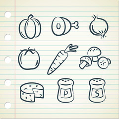 set of food icon in doodle style