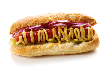 Fresh hot dog isolated on white