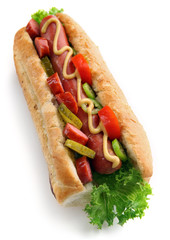 Fresh hot dog isolated on white