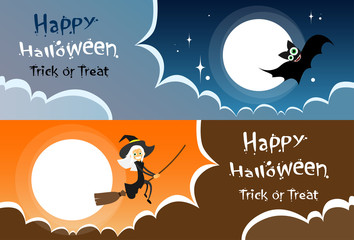 Flying Bat Vampire Halloween Banner Midnight Mood Sky Cloud Copy