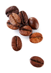 Brown coffee beans isolated on white