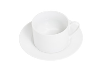 White ceramic cup of coffee isolated on white.