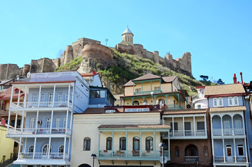 Traditional beautiful buildings in the Abanotubani district. Old Town, Tbilisi