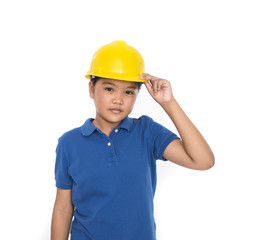 Children with safety helmet