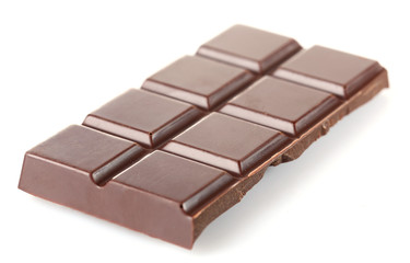 Black chocolate piece isolated on white background
