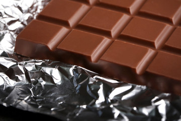 Chocolate bar in foil, close-up